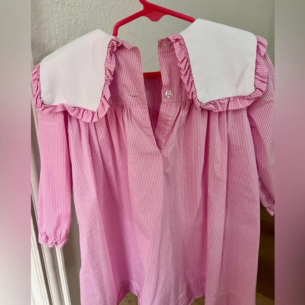Toddler Pink Gingham Dress with Embroidered Turkey Accents - Picture 5 of 10